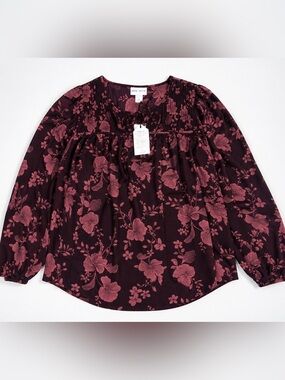 NWT Ava & Viv Floral Tie Neck Long Sleeve Blouse Plus Size 2X